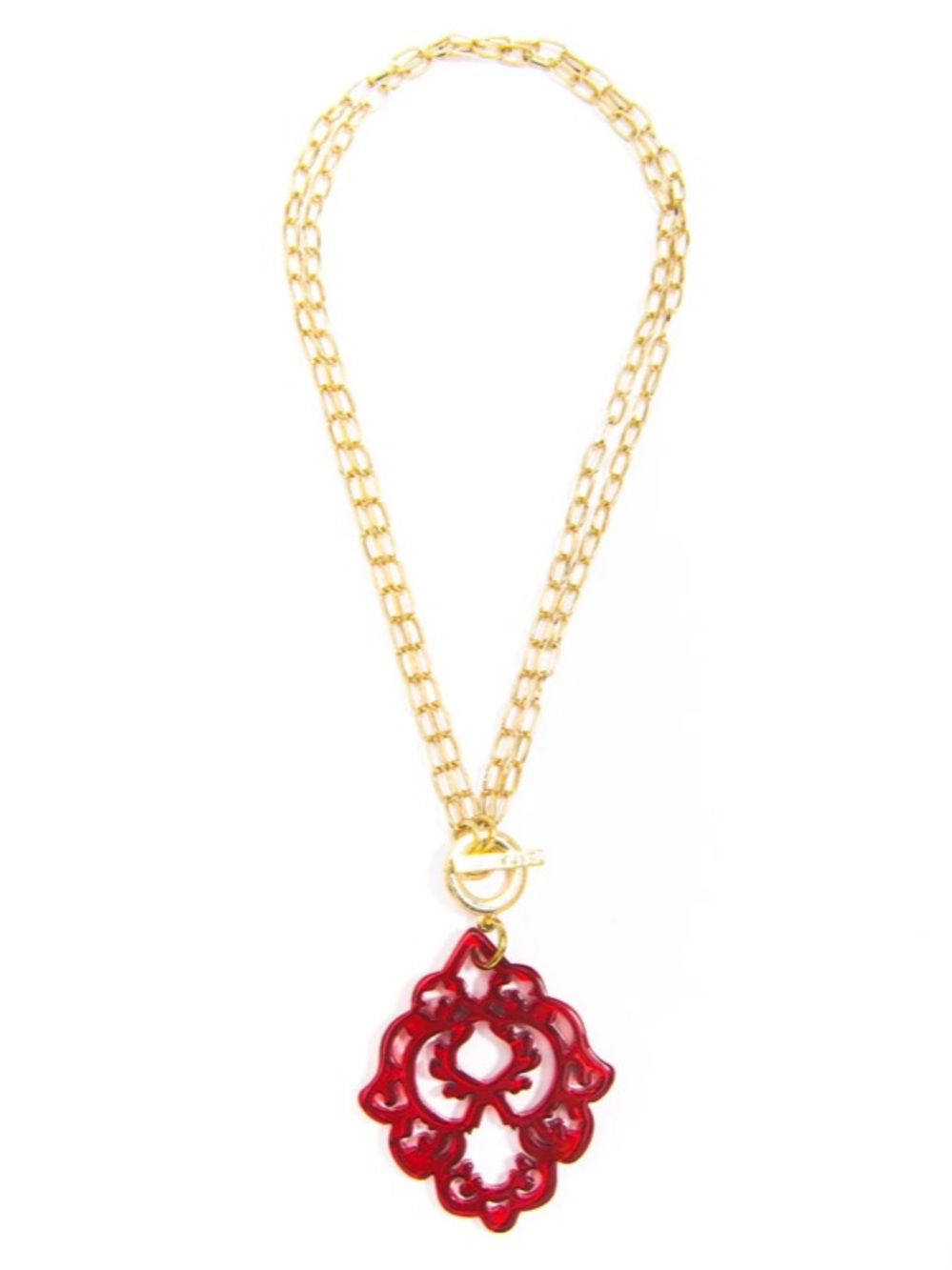 Zenzii Red Baroque Charm Pendant Statement Necklace